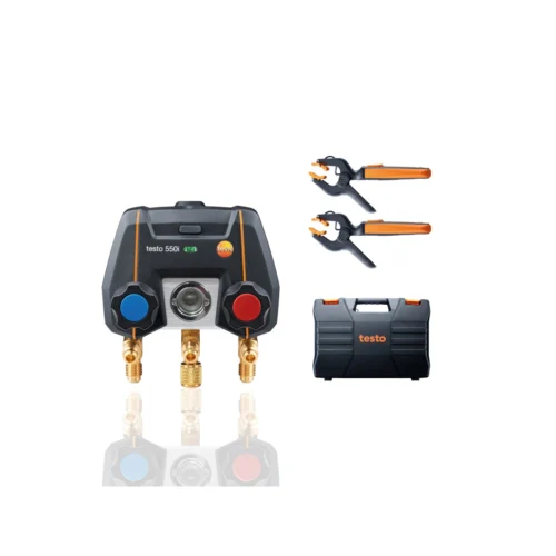 Set testo 550i: puente de manómetros digital con App y sondas de pinza · testo 550i Smart kit: app-operated digital manifold with clamp probes