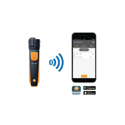 testo 805i con marcado del punto de medición en la App · testo 805i with measuring spot marking in the app