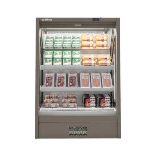 Vitrina refrigerada abierta Infrico MSB 9 con producto expuesto