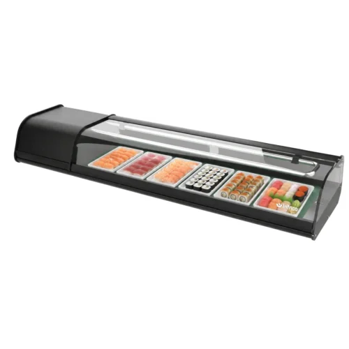 Infrico VSU 6 P sushi display case with food on display