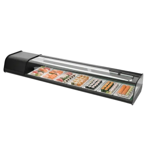 Infrico VSU 8 P sushi display case with food on display